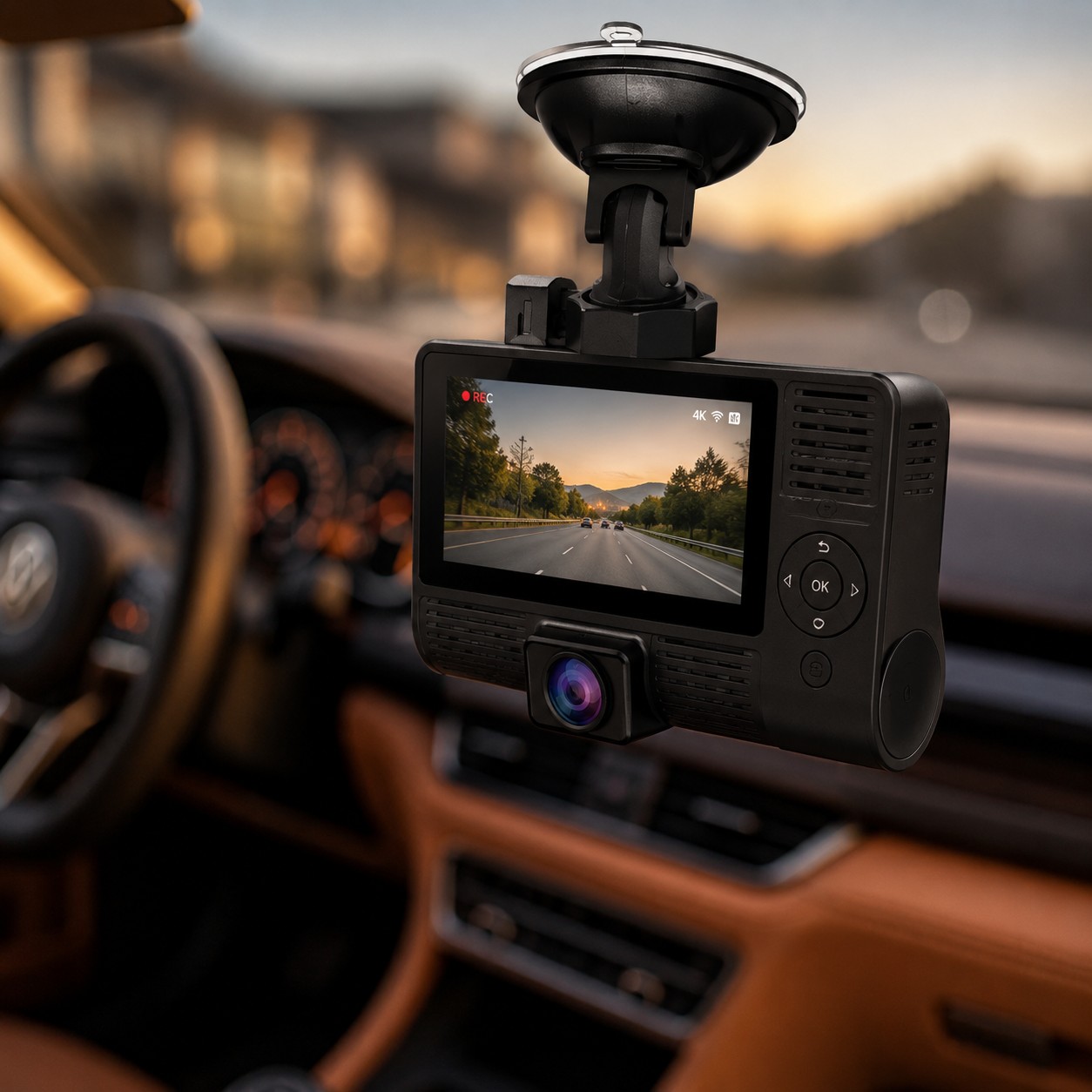 Dashcam DVR-3 con pantalla en carretera