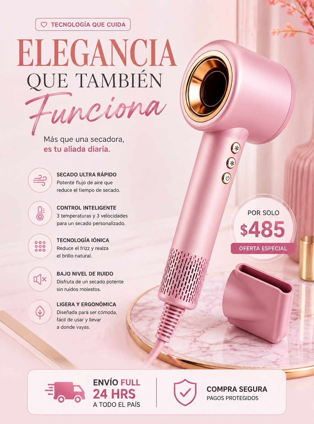 Secadora rosa premium